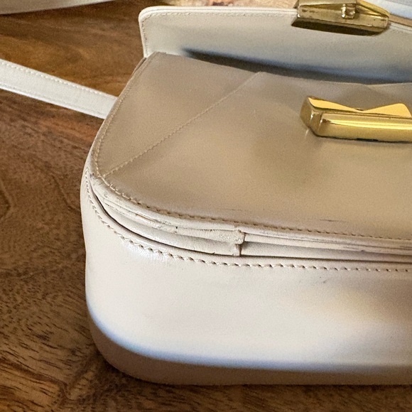 Mark Cross Top Handle Satchel Shoulder Bag Cream Gold Hardware Mini - Picture 12 of 16